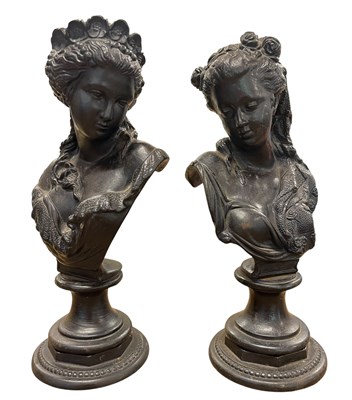 Lot 419 - PAIR OF VINTAGE 1970S USSR RUSSIAN BLACK CAST IRON BUSTS OF LADIES
