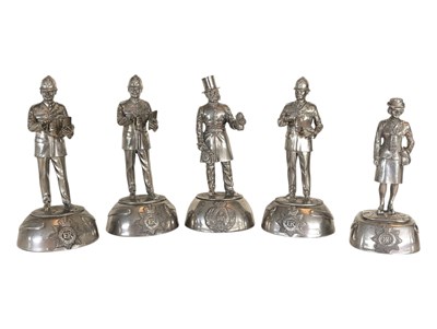 Lot 335 - CHAS C STADDEN - FIVE 20TH CENTURY PEWTER CONSTABULARY FIGURES