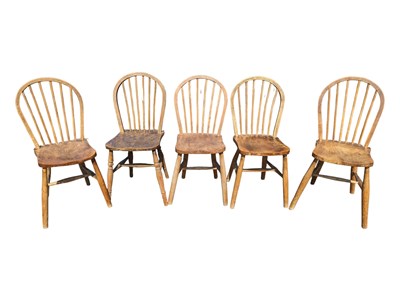 Lot 767a - FIVE 19TH CENTURY VICTORIAN BEECH & ELM HOOP BACK DINING CHAIRS