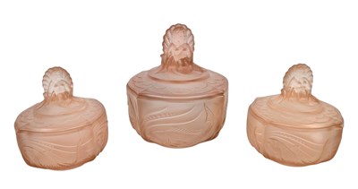 Lot 117 - WALTHER & SOHNE - THREE ART DECO 1930S GLASS LIDDED POTS