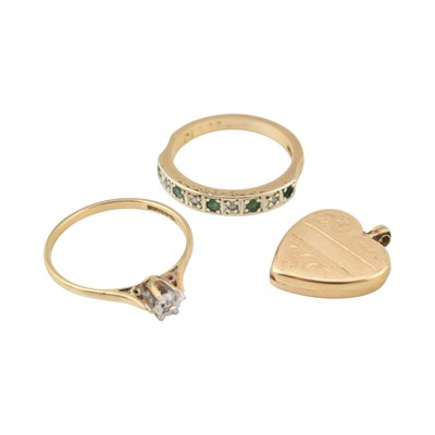 Lot 278 - HALLMARKED 9CT GOLD GEM SET RINGS & A LOCKET PENDANT