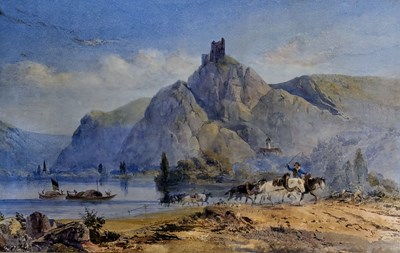 Lot 389 - THOMAS CHARLES LEESOB ROWBOTHAM - ITALIAN LAKE SCENE - WATERCOLOUR ON PAPER