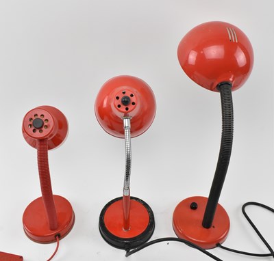 Lot 446 - THREE VINTAGE MID CENTURY RED GOOSENECK LAMPS