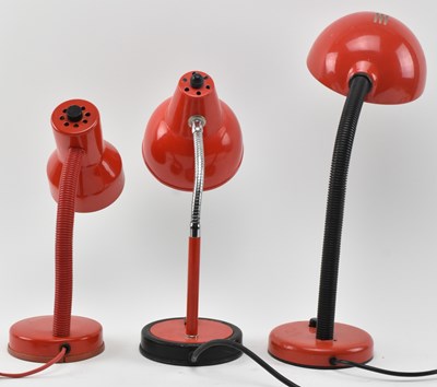 Lot 446 - THREE VINTAGE MID CENTURY RED GOOSENECK LAMPS