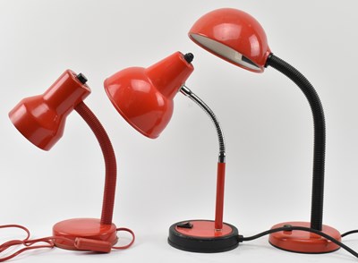 Lot 446 - THREE VINTAGE MID CENTURY RED GOOSENECK LAMPS