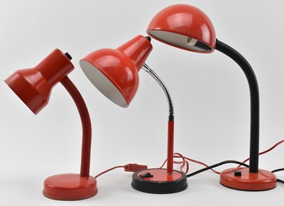 Lot 446 - THREE VINTAGE MID CENTURY RED GOOSENECK LAMPS