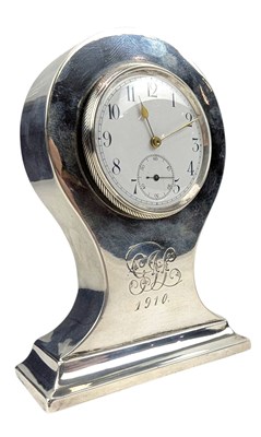 Lot 77 - EDWARD VII HALLMARKED SILVER BALLOON SHAPED MANTEL CLOCK