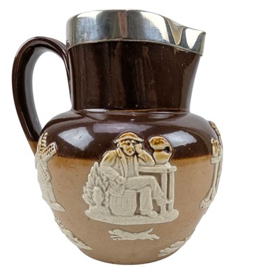 Lot 101 - EDWARD VII DOULTON LAMBETH SILVER RIM STONEWARE JUG