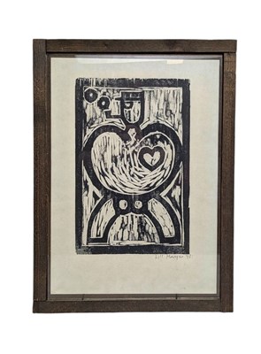 Lot 86 - BILLY CHILDISH - BIG HART AND BALLS, 1993 - SIGNED WOODCUT PRINT ON PAPER