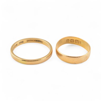 Lot 151 - TWO HALLMARKED 22CT GOLD BAND RINGS