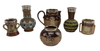 Lot 72 - ROYAL DOULTON - LAMBETH WARE - COLLECTION OF SIX MINIATURE SILVER RIMMED TRINKETS