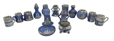 Lot 11 - FIFTEEN WELSH HAND PAINTED SILVER RIMMED CERAMIC TRINKETS