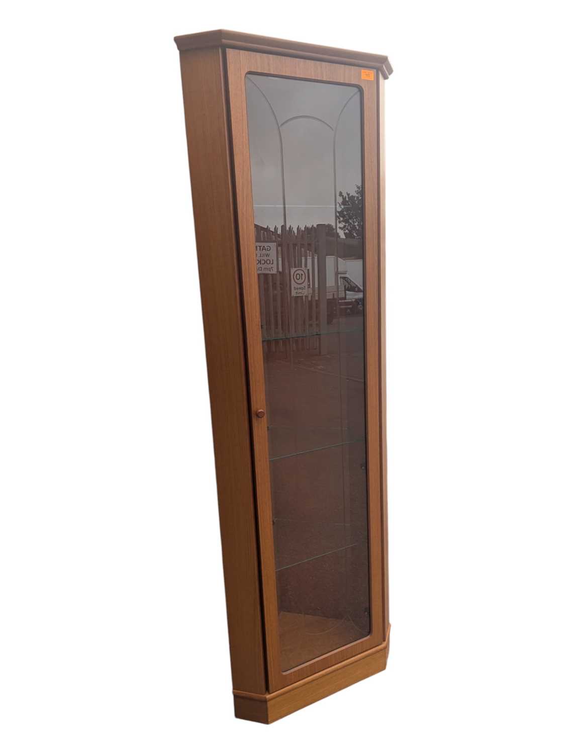 Lot 562 - G-PLAN FURNITURE- MODERN TEAK GLAZED CORNER DISPLAY CABINET