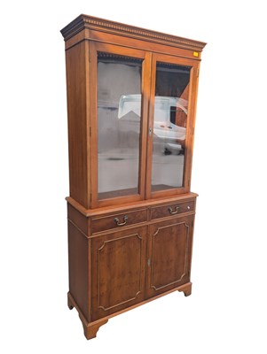 Lot 777a - 19TH CENTURY REPRODUCTION YEW WOOD LIBRARY BOOKCASE CABINET