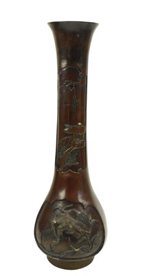 Lot 48 - TALL 19TH CENTURY JAPANESE MEIJI PERIOD BRONZE VASE 日本明治铜长颈瓶