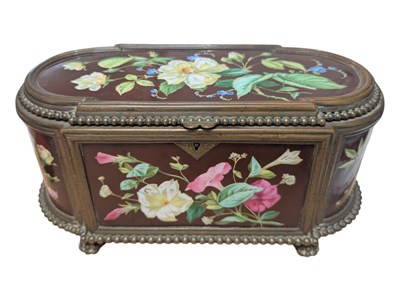 Lot 203 - 19TH CENTURY ITALIAN BRASS AND PORCELAIN JEWELLERY BOX