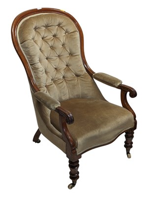 Lot 794a - 19TH CENTURY VICTORIAN MAHOGANY BUTTON BACK LIBRARY CHAIR