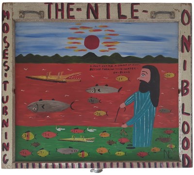 Lot 122 - NILO LANZAS 'NL' - BLOOD ON THE NILE, CIRCA 2000 - OIL ON PANEL