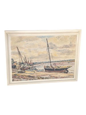 Lot 798a - CHARLES GRIGG TAIT (1915-1995) - OIL ON CANVAS HARBOUR LANDSCAPE