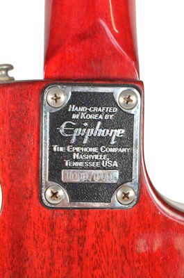 Lot 400 - EPIPHONE LEFT HANDED ELECTRIC GUITAR IN SUNBURST RED