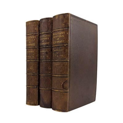 Lot 158 - 1881 MILITARY HISTORY OF ULYSSES S. GRANT BY ADAM BADEAU THREE VOLUMES IN FULL MOROCCO