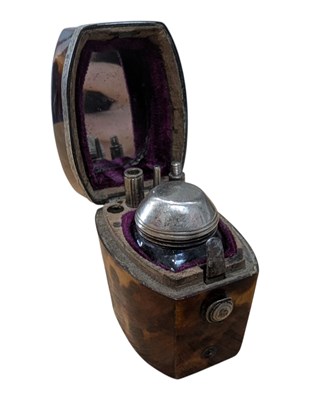 Lot 221 - EARLY 20TH CENTURY MINIATURE TRAVELLING TORTOISESHELL INKWELL
