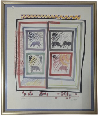 Lot 241 - CEDRIC BELL (CONTEMPORARY) - SEASONED COWS - MIXED MEDIA ON PAPER