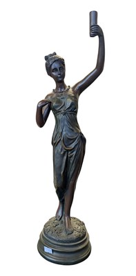 Lot 474 - LATE 20TH CENTURY BRONZED RESIN TORCH BEARER FIGURE