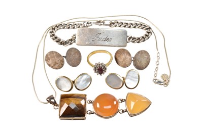 Lot 541 - SILVER HALLMARKED BRACELET, CUFFLINKS & CHAIN