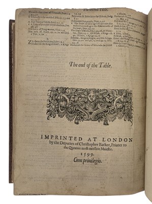 Lot 2 - ENGLISH BIBLES. 1599 THE BIBLE CHRISTOPHER BARKER ED GENEVA BIBLE RECENT SMART CALF BINDING