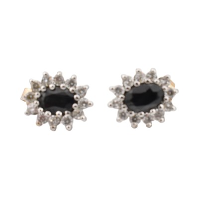 Lot 347 - PAIR OF HALLMARKED 9CT GOLD SAPPHIRE & CZ CLUSTER EARRINGS