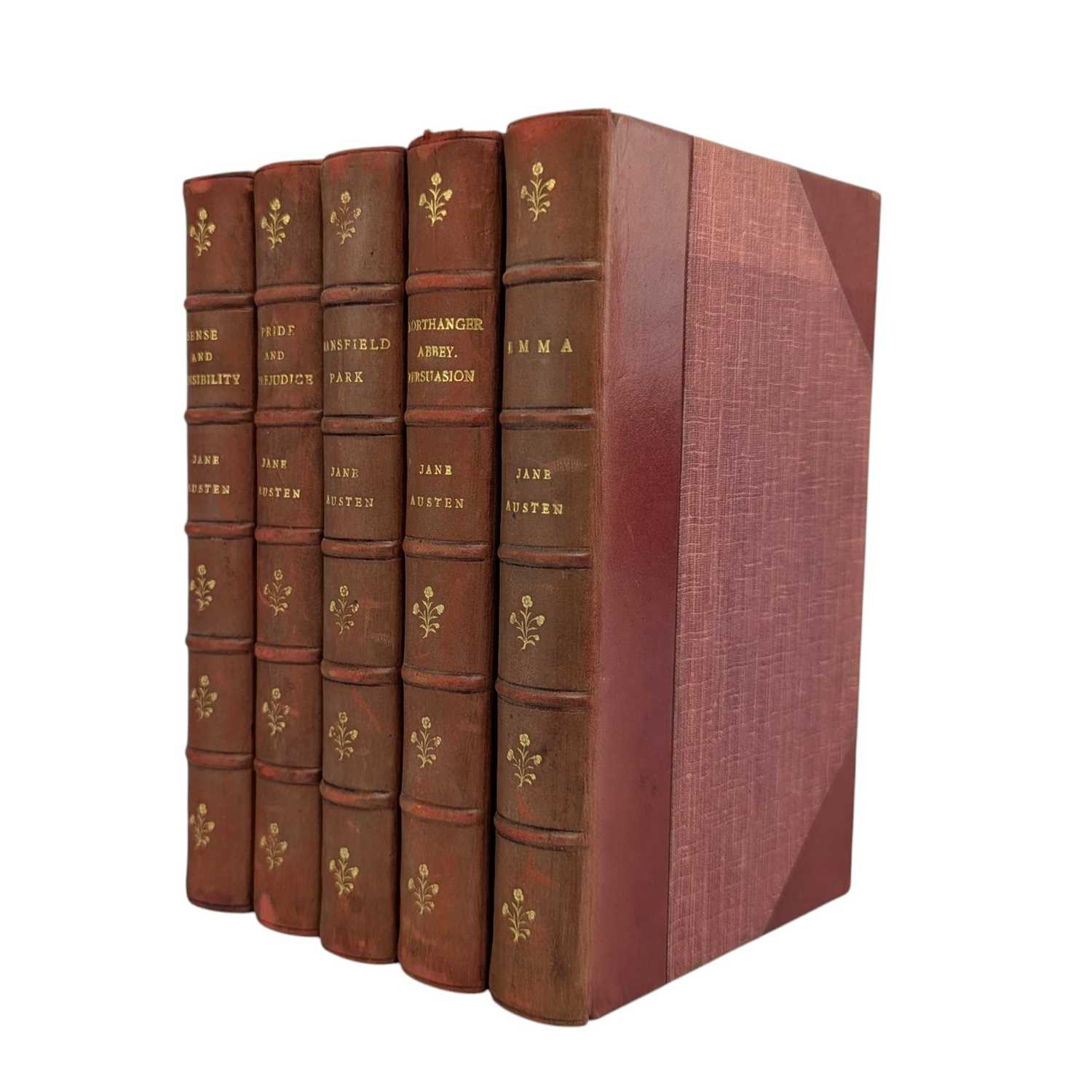 Lot 8 - BINDINGS:- AUSTEN, JANE. C1920 THE WORKS ROBERT RIVIERE EDITION IN FIVE VOLUMES