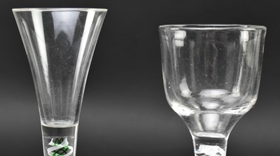 Lot 97 - TWO GEORGE II / III OPAQUE TWIST STEM WINE GLASSES