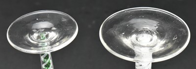 Lot 97 - TWO GEORGE II / III OPAQUE TWIST STEM WINE GLASSES