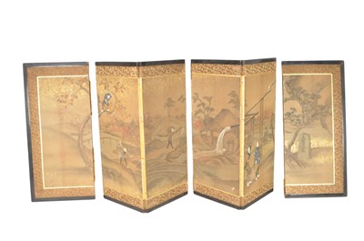 Lot 227 - CHINESE 19TH CENTURY THREE FOLD EMBROIDERY FABRIC SCREEN