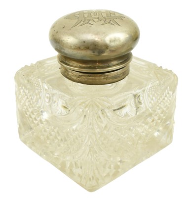 Lot 105 - 19TH CENTURY VICTORIAN HALLMARKED SILVER & CUT GLASS DESK TOP INKWELL