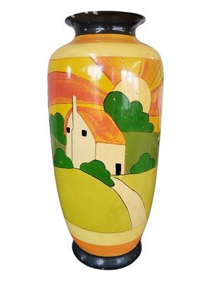 Lot 31 - LARGE 20TH CENTURY FLOORSTANDING CERAMIC CLARICE CLIFF STYLE VASE