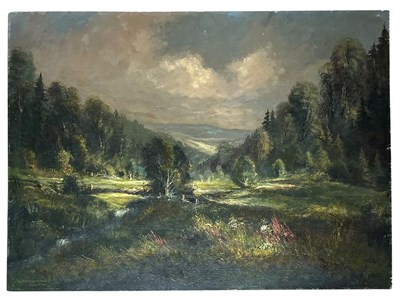 Lot 23 - H. SPRINGBORN (20TH CENTURY) - OIL ON BOARD LANDSCAPE PAINTING