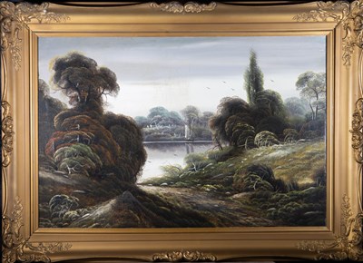 Lot 38 - UNKNOWN (MID 20TH CENTURY) - UNTITLED OIL ON CANVAS LANDSCAPE PAINTING