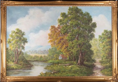 Lot 46 - H. CHILTON (LATE 20TH CENTURY) - OIL ON CANVAS LANDSCAPE PAINTING