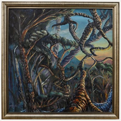 Lot 61 - DYLAN HODD (CONTEMPORARY) - UNDERSTORY - OIL ON BOARD PAINTING