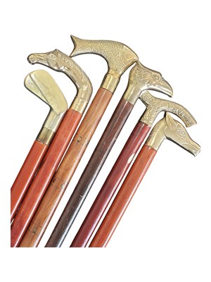 Lot 239 - COLLECTION OF VINTAGE 20TH CENTURY BRASS HANDLE WALKING STICKS