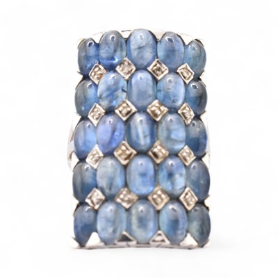 Lot 310 - HALLMARKED 9CT WHITE GOLD SAPPHIRE & DIAMOND DRESS RING