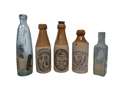 Lot 41 - FIVE LATE 19TH / EARLY 20TH CENTURY STONEWARE AND GLASS BOTTLES