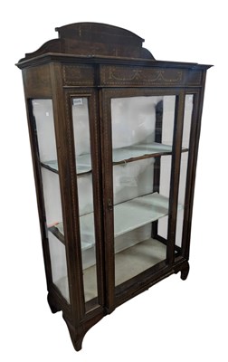 Lot 752a - EDWARDIAN MAHOGANY INLAID CHINA DISPLAY CABINET VITRINE