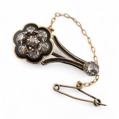 Lot 392 - 19TH CENTURY GEORGIAN GOLD SILVER ENAMEL & DIAMOND BROOCH COMET PIN