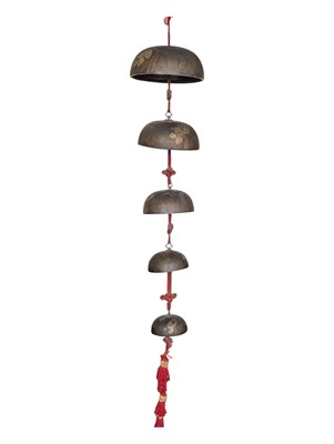Lot 252 - SET OF FIVE JAPANESE BRONZE HANGING TEMPLE BELLS