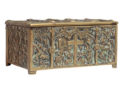 Lot 255 - 19TH CENTURY HEAVY BRASS CASKET BOX