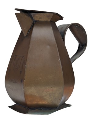 Lot 256 - LATE 19TH CENTURY BRASS ARTS & CRAFTS CRESTED WATER JUG