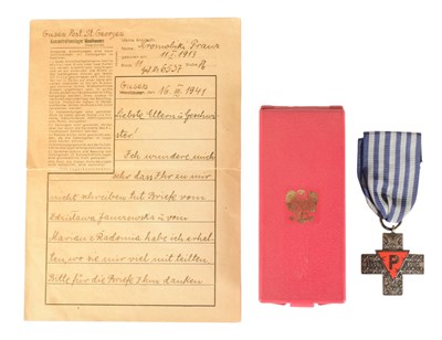 Lot 538 - POST WAR POLISH AUSCHWITZ SURVIVORS CROSS & LETTER
